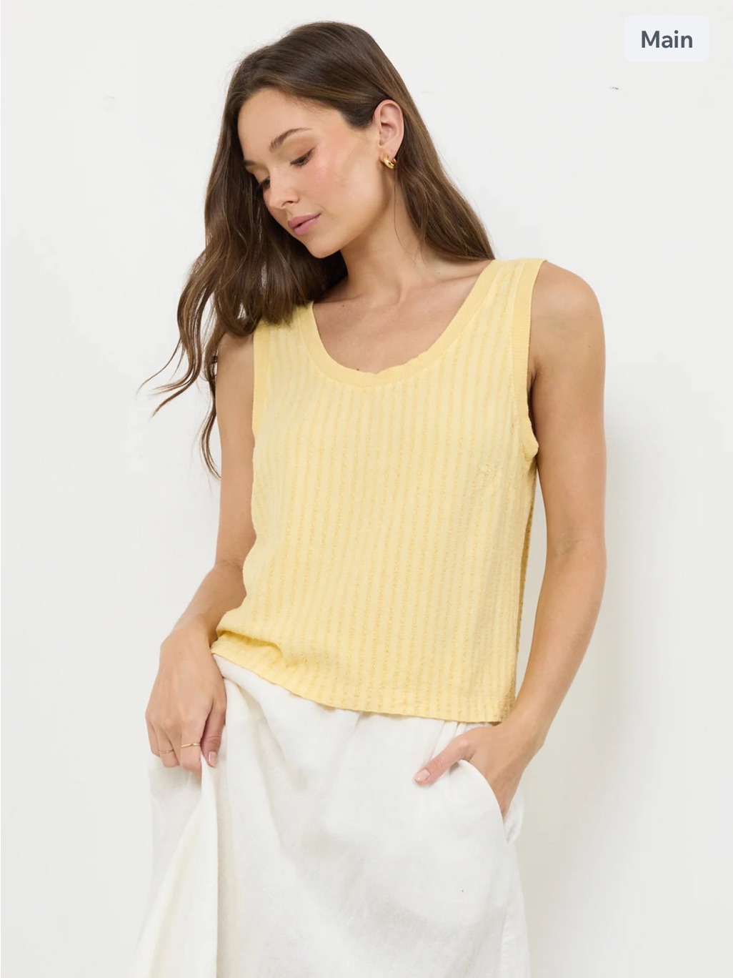 New Stripe Linen Tank In Butter Also Comes In Fuchsia And Sky Blue